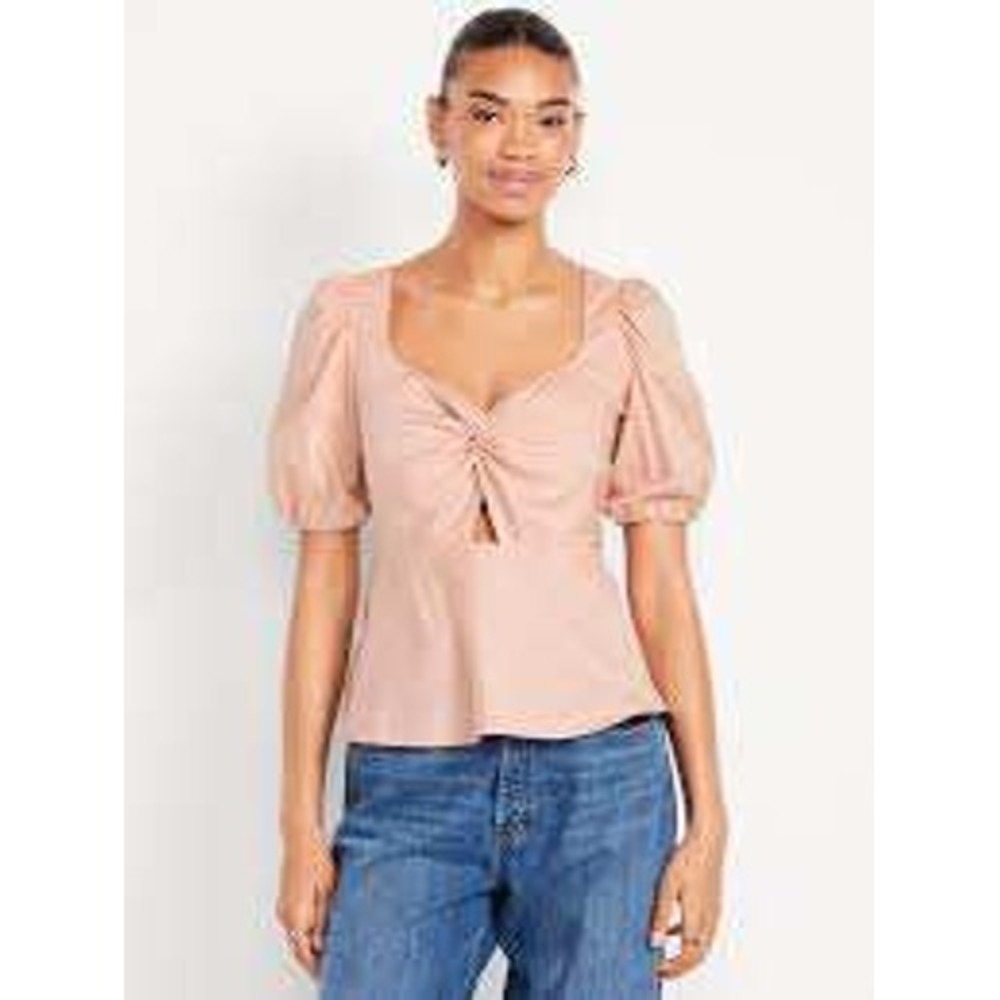 Old Navy Twist Front Peplum‎ Top Medium NWT Puff Sleeve Cottagecore Blouse
